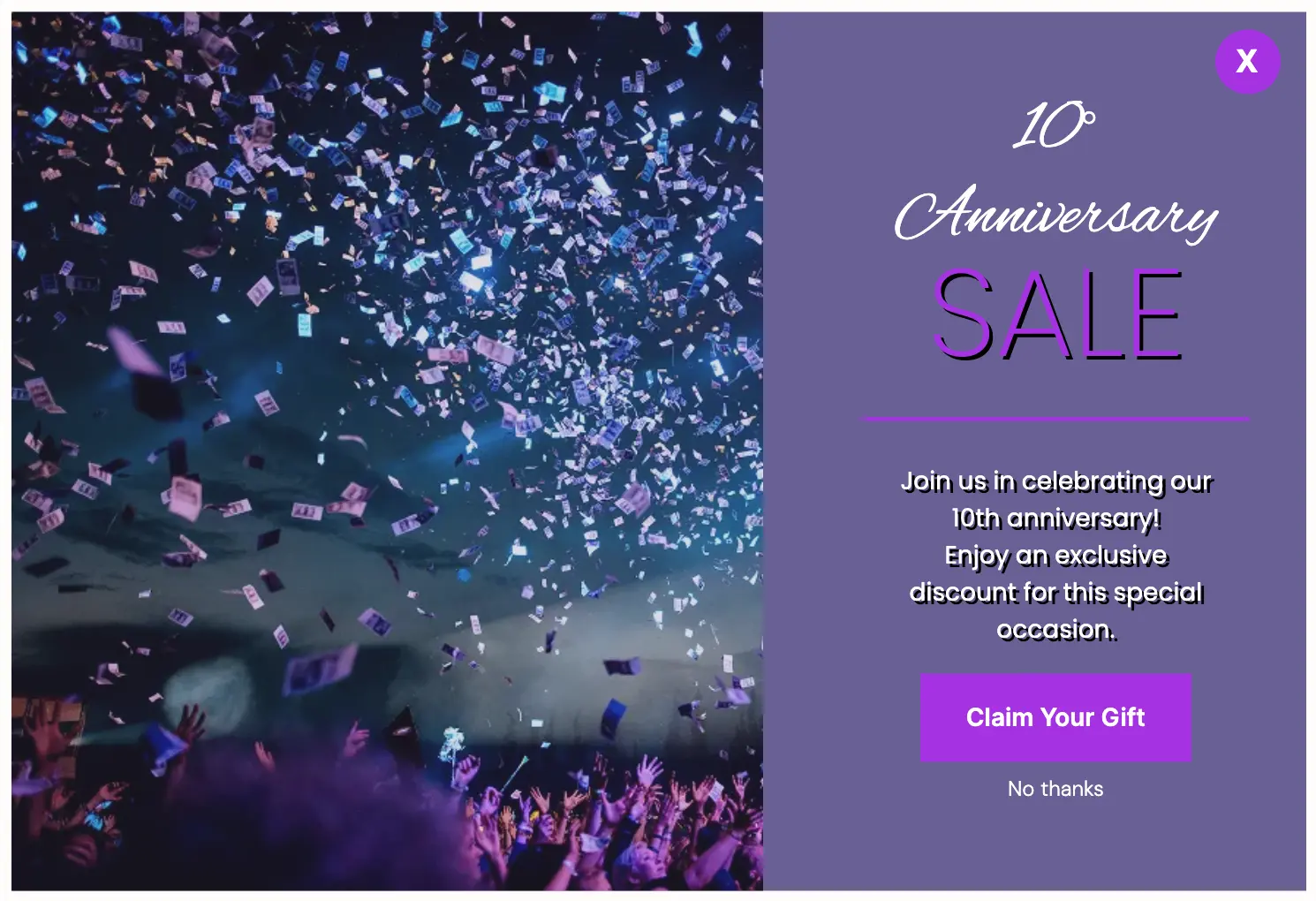 Anniversary popup