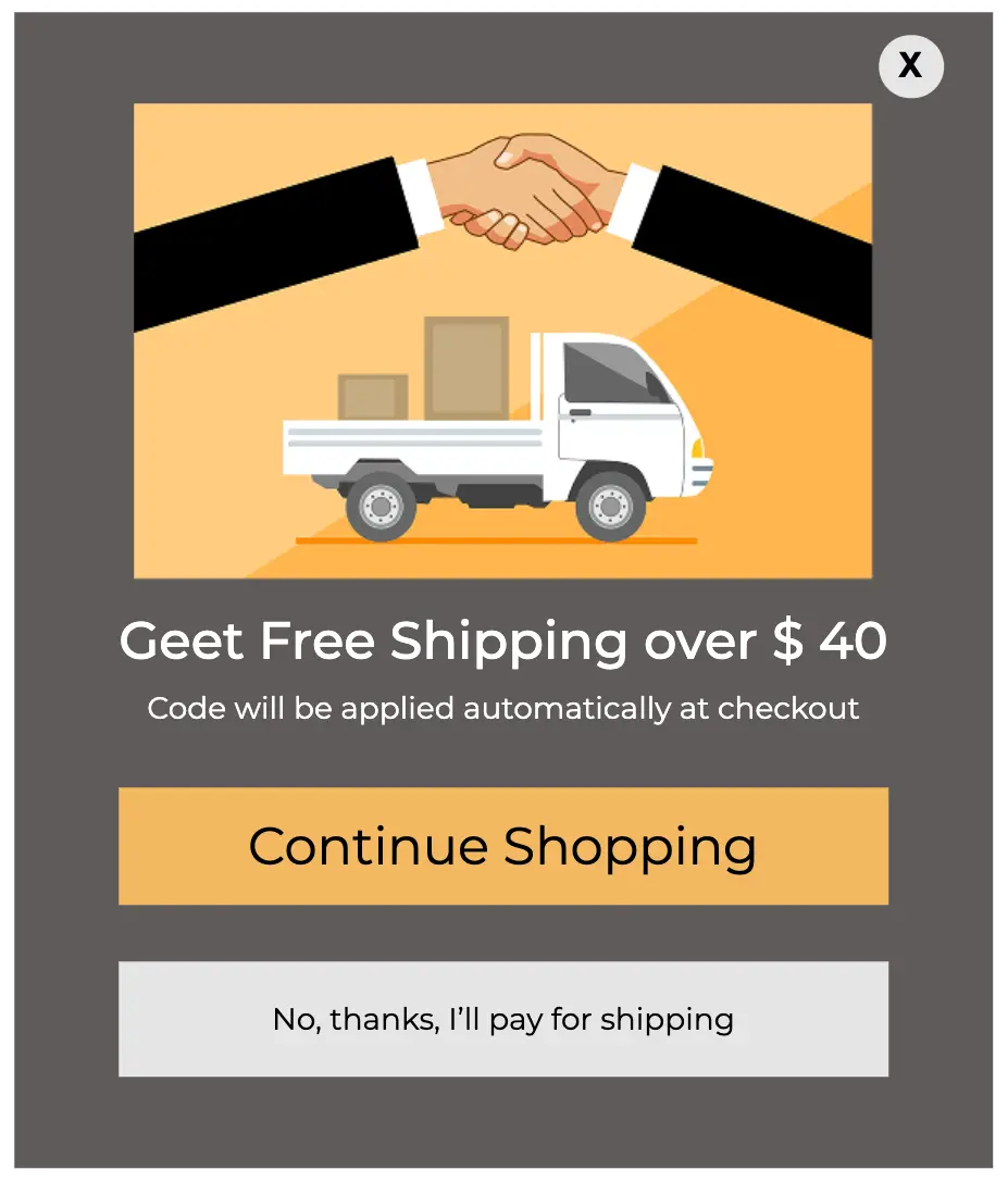 greet free shipping popup