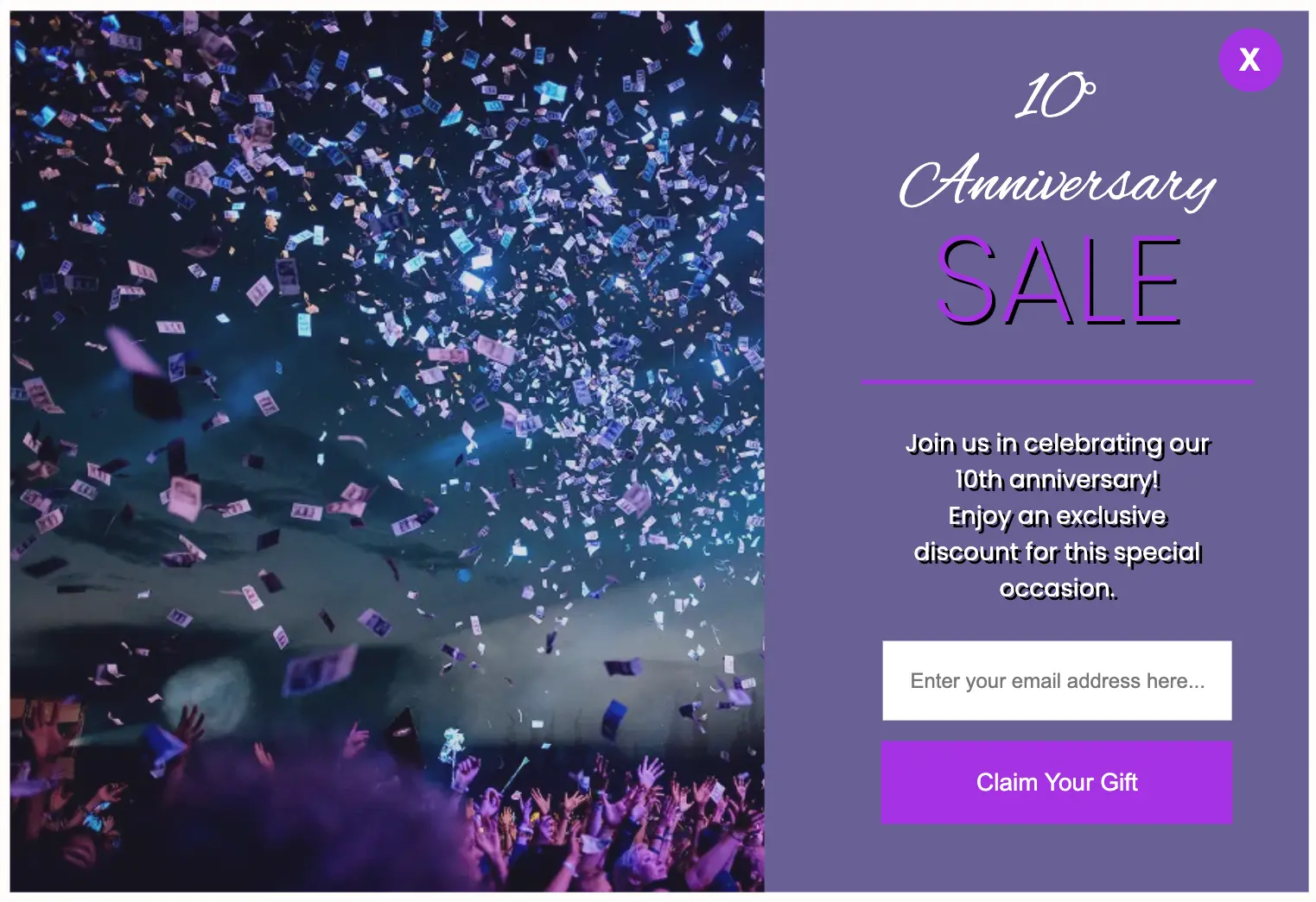 Anniversary popup optin